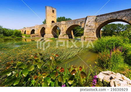medieval stone bridge over ebro. frias, province of burgos