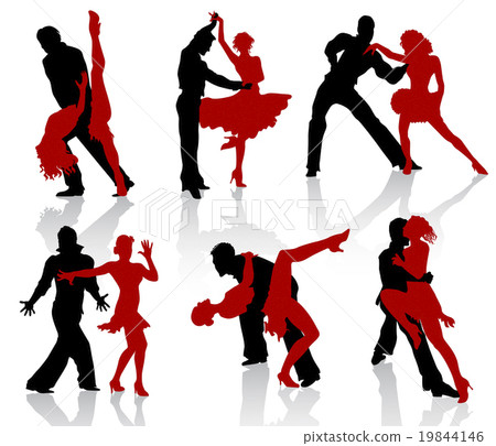 插图素材: silhouettes of the pairs dancing ballroom dances.