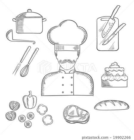 图库插图: cook or baker profession hand drawn elements