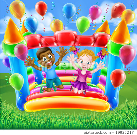 图库插图: kids jumping on bouncy castle
