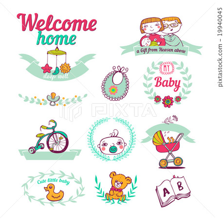 插图 背景/小物 小物 图标 newborn welcome home, icon set