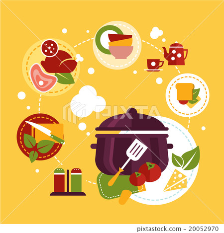 插图素材: healthy fresh food depicting cooking process