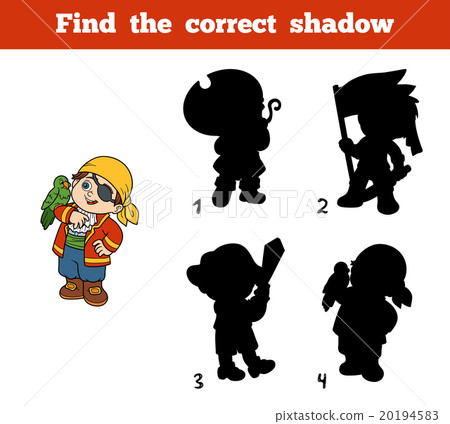 插图素材: find the correct shadow (pirate boy and parrot)