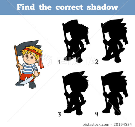 图库插图: find the correct shadow (pirate boy and flag)