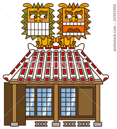 插图素材 在红瓦屋顶上的shisa