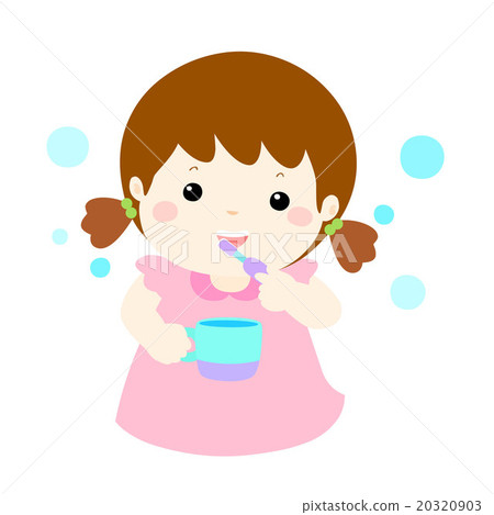 Brush teeth,play hide and seek 图库插图: girl love brush teeth vector cartoon.