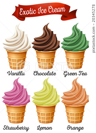 插图素材: different flavour of icecream cones