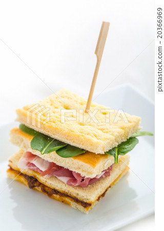 图库照片: toast sandwich with ham, cheese and egg on white p