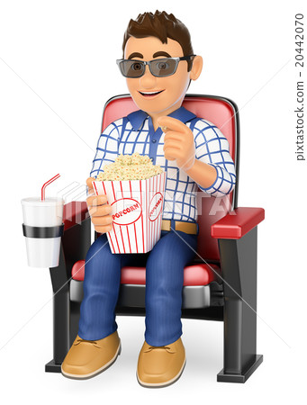 插图素材: 3d young teen in the cinema with popcorn and drink