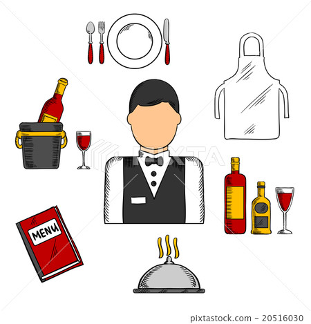 姿势/表情/动作 行为/动作 吃/喝 插图 waiter profession with food