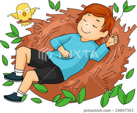 图库插图: kid boy sleeping on a nest