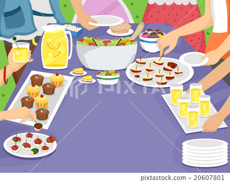 图库插图: party table family outdoor picnic meal