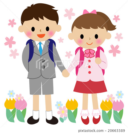 图库插图: 小学生背着书包