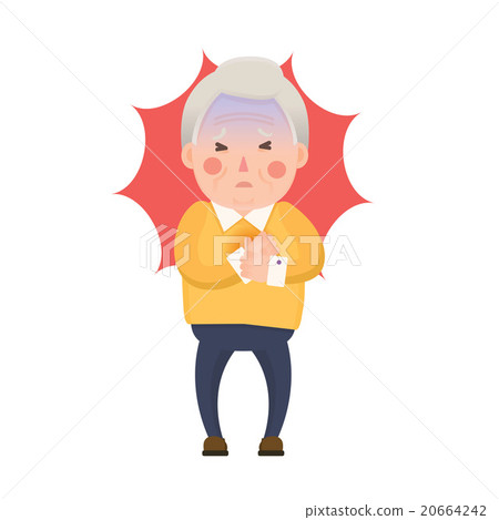 图库插图: old man heart attack, chest pain cartoon character