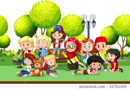 插图素材: children from different countries in the park