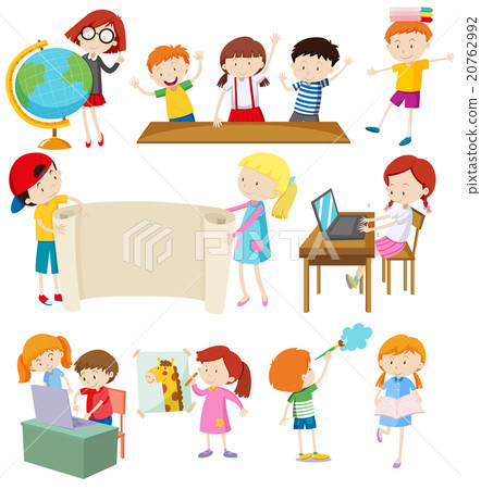 图库插图: children doing different activities