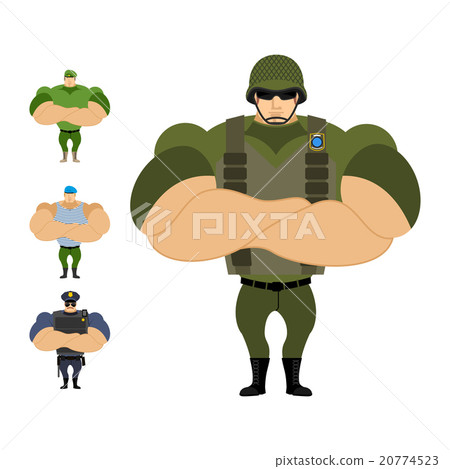 插图素材: soldiers. set of strong military people