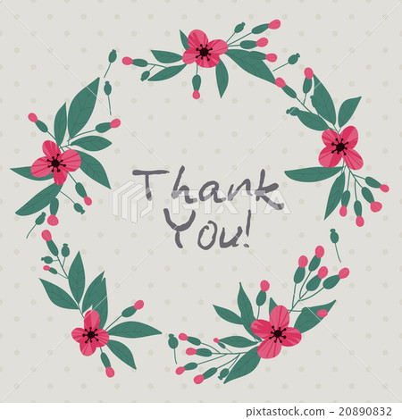 插图素材: floral frame greeting card. thank you concept