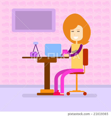 插图素材: woman work laptop computer, sitting desk
