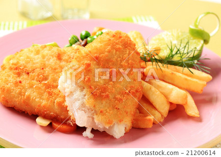 图库照片: fried fish fillet with french fries