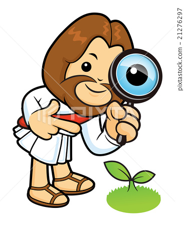 图库插图: jesus character look through a magnifying glass.