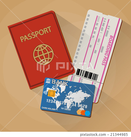 插图素材: passport boarding pass ticket bank card