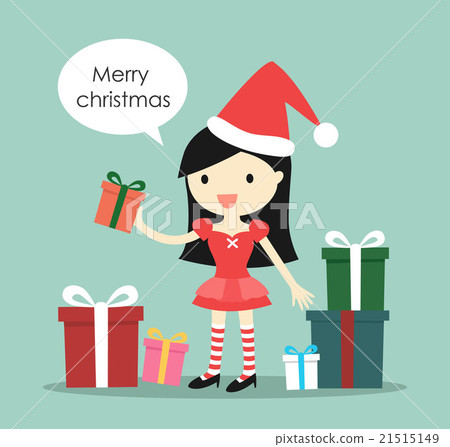 图库插图: santa girl with a lot of gift boxes.