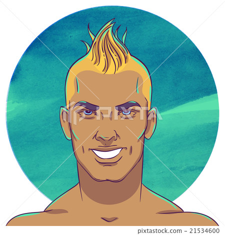 图库插图: smiling young tanned guy with a mohawk hairstyle