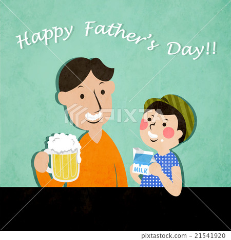 father and son drink beer and milk.