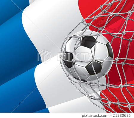 插图素材: french flag with a soccer ball in a net.