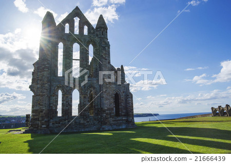 图库照片: whitby abbey at sunset in north yorkshire, england