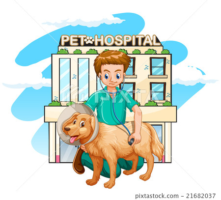 插图素材: vet giving treatment to dog