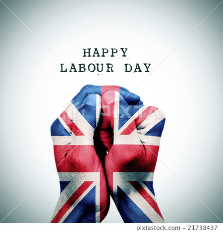 图库照片: flag of uk and the text happy labour day