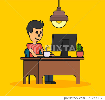 图库插图: man work with computer design flat