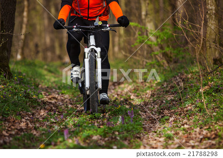 图库照片: mountain bike cyclist riding single track