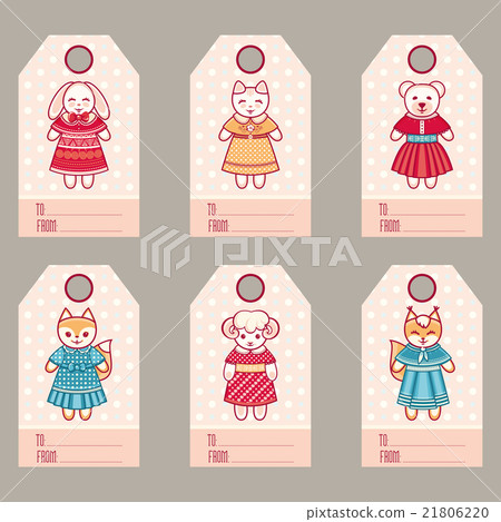 插图素材: gift tags with cute animals. 查看全部
