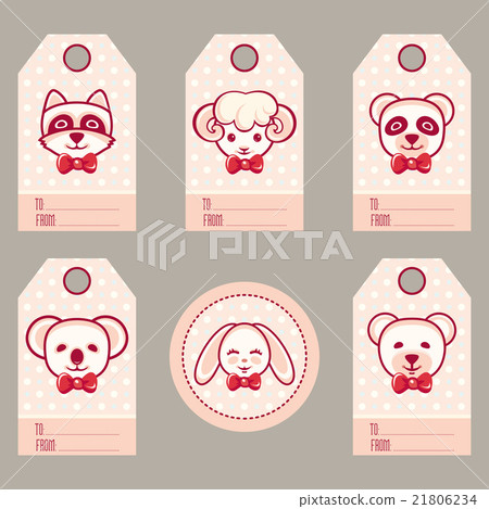 插图素材: gift tags with cute animals.