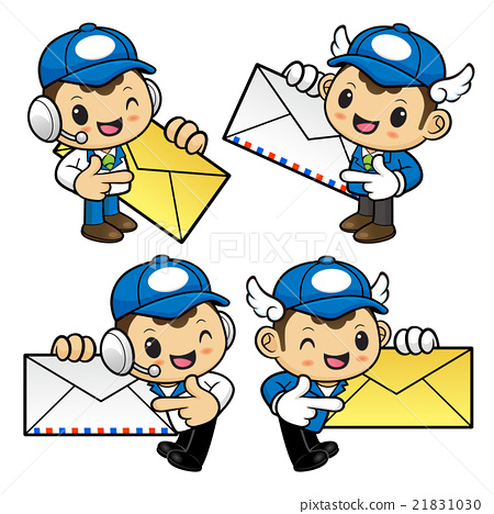 图库插图: postman character is instructing holding a letter.