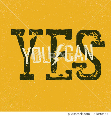 图库插图: "yes, you can" quote. typographical background