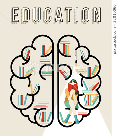 插图素材: modern education design of brain with books