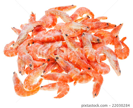 图库照片: pile of many frozen boiled red shrimps isolated