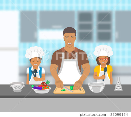 插图素材: father and kids cooking together at kitchen 查看全部