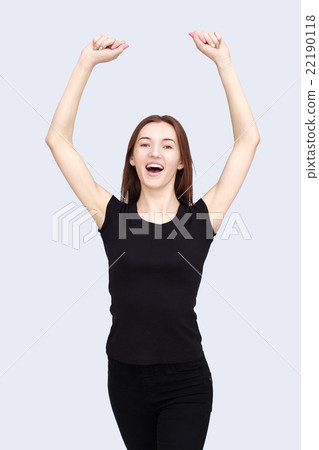 图库照片: portrait of happy woman in black