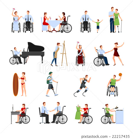 插图素材: disabled people flat icons set