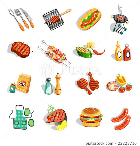 插图素材: barbecue food accessories flat icons set 查看全部