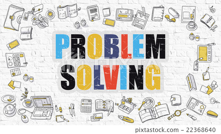 插图素材: multicolor problem solving on white brickwall