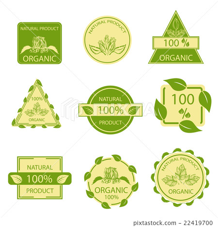 插图素材: organic natural emblems products, labels, mark