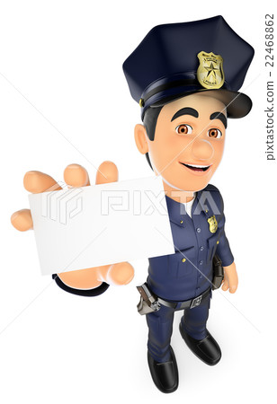 插图素材: 3d policeman with a blank card