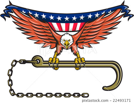 插图素材: american eagle clutching towing j hook usa flag