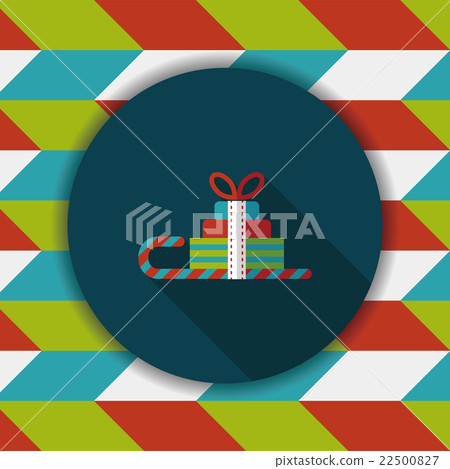 插图素材: christmas sleigh gift basket flat icon with long